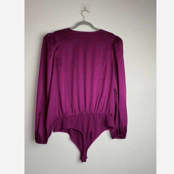 NWT Express Womens XL Suplice Bodysuit Long Sleeve Purple V Neck Top Faux Wrap - Picture 4 of 6